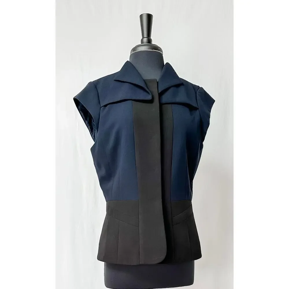 Navy & Black Structured Button Front Top size 14 Large - Picture 3 of 9